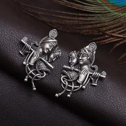 Sangria Silver Plated Radha Krishna Studs-image-9