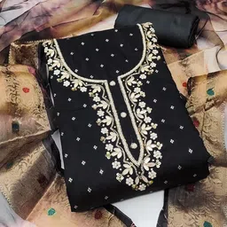 SHADOW & SAINING Floral Woven Design Beads Work Cotton Jacquard Unstitched Dress Material-image-95
