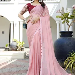K 5 Fashion Women Checked Pure Chiffon Saree-image-25