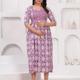 mad fury Ethnic Motifs Printed Maternity Fit and Flare Midi Dress-97