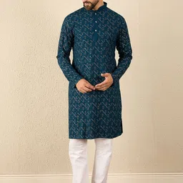 Anouk Men Geometric Printed Festive Silk Straight Kurta-image-71
