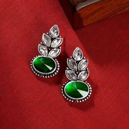 TEEJH Silver-Plated Classic Artificial Stone Studded Oxidised Chandbalis Earrings-38