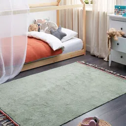 THEGASBH Green Solid Hand-Tufted Cotton Carpet-57