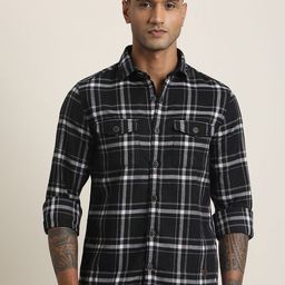 Turtle Men Relaxed Oversized Fit Tartan Checked Spread Collar Casual Shirt-picture-33