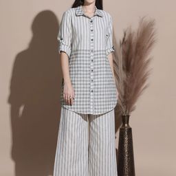FFU Striped Shirt Collar Pure Cotton Tunic With Palazzo-picture-10