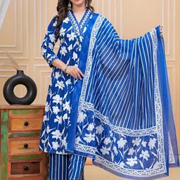 SINSINI Women Floral Printed Cotton A-Line Kurta with Palazzos & Dupatta-picture-19