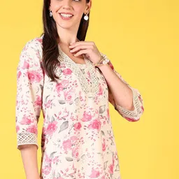 V-Mart Women Floral Printed Thread Work Straight Kurta-image-6