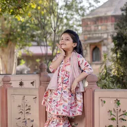 Cutiediva Girls Floral Printed Regular Pure Cotton Kurta with Sharara & With Dupatta-picture-11