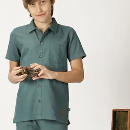 Nautica Boys Self Design Short Sleeves Pure Cotton Shirt With Shorts-image-52