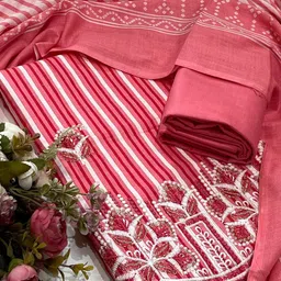 SALWAR STUDIO Striped Thread Work Cotton Unstitched Dress Material-image-62