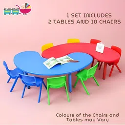 Ehomekart Kids Set Of 2 Adjustable Height Study Tables With 10 Chairs image 3