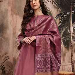 Sangria Ethnic Motifs Woven Design Shawl with Fringed Border-picture-5