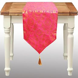 Pink Parrot Jacquard Pink Floral Printed Jacquard Silk Table Runner-image-64