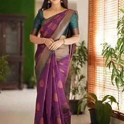 Mitera Ethnic Motifs Zari Silk Blend Kanjeevaram Saree-image-62