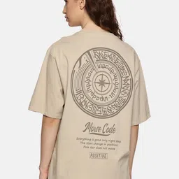 MORSE CODE Women Graphic Printed Round Neck Cotton Oversized T-shirt-picture-13