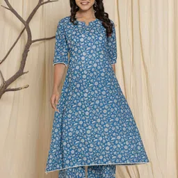 Fabmoha Women Floral Printed Regular Pure Cotton Kurta with Palazzos-picture-57
