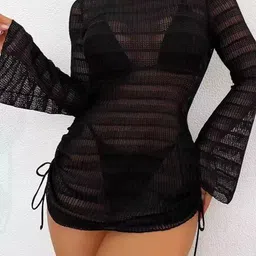 Plus Curvves Self Design Boat Neck Swimwear Cover Up Set-image-65