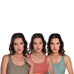 Women Cotton Grey,Orange,Green Non Padded Non-Wired Lingerie Bra Sport wear Gym Crop Tank Top-51