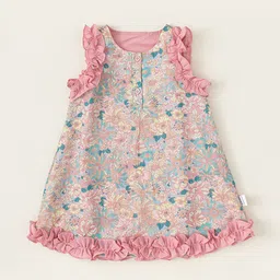 LULU & SKY Girls Floral Printed Flutter Sleeves A-Line Dress-image-45