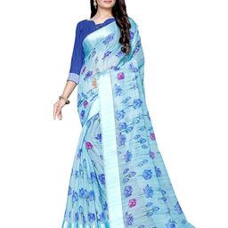 KALINI Floral Printed Satin Saree with Blouse Piece-image-98
