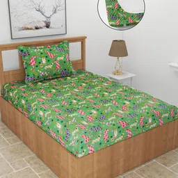 BREVARD Green Geometric Printed Wool 210 TC Single Bedsheet Set 1.52 m x 2.28 m-16