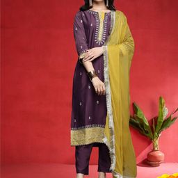 Varanga Women Floral Embroidered Regular Sequinned Kurta with Trousers & Dupatta-picture-28