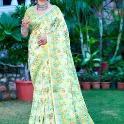 KALINI Floral Zari Linen Blend Designer Khadi Saree-image-89