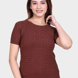 LEZA Women Self Design Round Neck Cotton Top-image-72