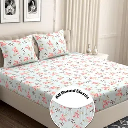 bsb home Blue Floral Printed Microfiber 160 TC Fitted Queen Bedsheet Set-1.98 m x 1.82 m-83