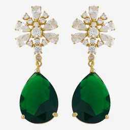 Kushal's Fashion Jewellery Gold-Plated Teardrop Cubic Zirconia Shaped Drop Earrings-12