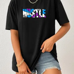 Women Black Trendy Graphic Printed Drop Shoulder Oversized T-Shirt-image-98