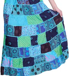 Exotic India Long Printed Dori Skirt From Gujarat With Patch Work-image-71