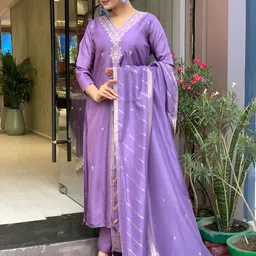 KALINI Women Floral Embroidered Regular Sequinned Kurta with Trousers & Dupatta-11