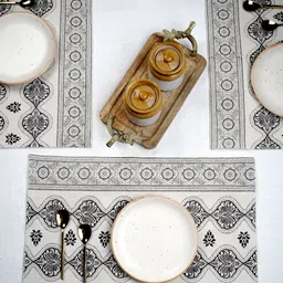 Ratan Cart 6-Pcs Beige & Black Printed Pure Cotton Rectangular Table Placemats-29