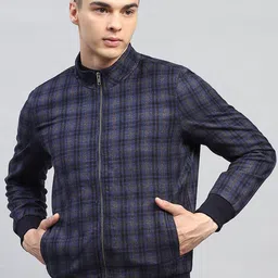 Monte Carlo Men Checked Mock Collar Long Sleeves Zipped Open Front Winter Jacket-29