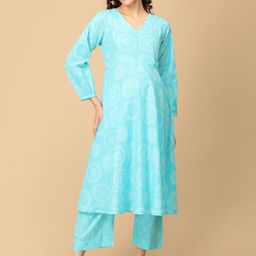 The Mom Store Floral Printed Pure Cotton V-Neck A-Line Maternity Kurta With Palazzos-image-33