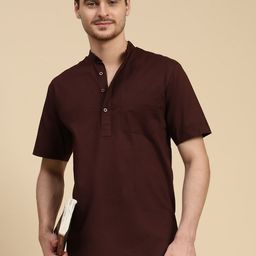 SKAVIJ Mandarin Collar Cotton Short Straight Kurta-image-34