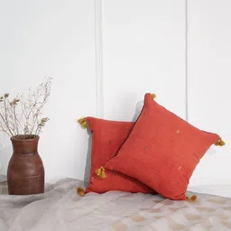 Eyaas Red & Blue Set of 2 Geometric Square Cushion Covers-24