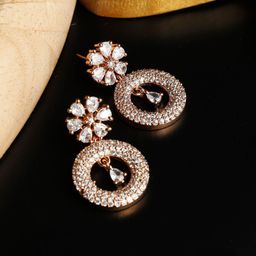 Priyaasi Rose Gold Plated American Diamond Studded Contemporary Drop Earrings-33