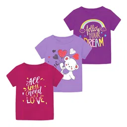 MIST N FOGG Girls Pack Of 3 Typography Round Neck Short Sleeves Printed T-shirt-picture-17