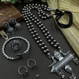 NAMAN ARTS Kusha Silver Plated Oxidised Jewellery Set-58