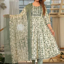 ARANGETRAM Women Floral Embroidered Pleated Sequinned Kurta with Trousers & With Dupatta-image-20