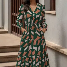 KPOP Women Abstract Printed A-Line Dresses-image-7