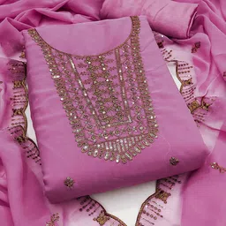HERE&NOW Embroidered Sequinned Silk Chiffon Unstitched Dress Material-image-61