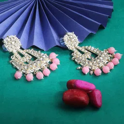 TANAIRA Gold Plated Artificial Stones Studded & Beaded Contemporary Chandbalis-13
