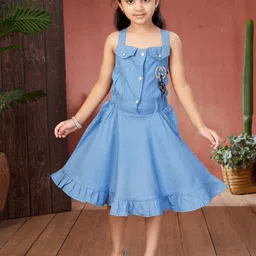 Aarika Girls Denim Fit & Flare Dress-image-83