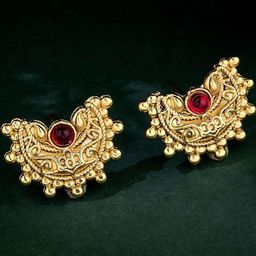 Anouk Gold Plated Artificial Stones Studded Crescent Shaped Studs-56