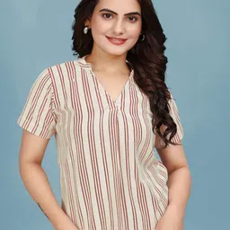 RAHI TRENDZ Striped Mandarin Collar Cotton Top-picture-14