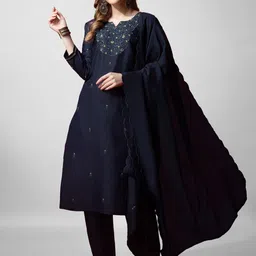 APNISHA Women Ethnic Motifs Embroidered Sequinned Straight Kurta with Churidar & Dupatta-picture-22