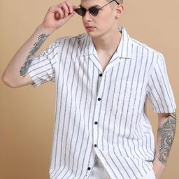 StitchX Men Bright White Half Sleeve Vertical Stripes Shirt-image-72